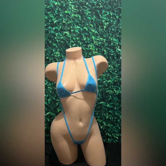 BOGO Blue Rhinestone Slingshot Exotic Dancewear Stripper Outfit - Picture 1 of 8